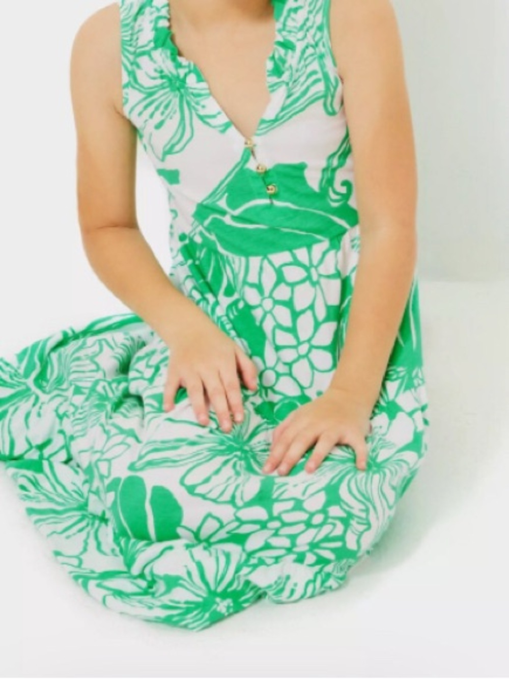 Lilly Pulitzer Green and White Floral Dress size Large (8-10)